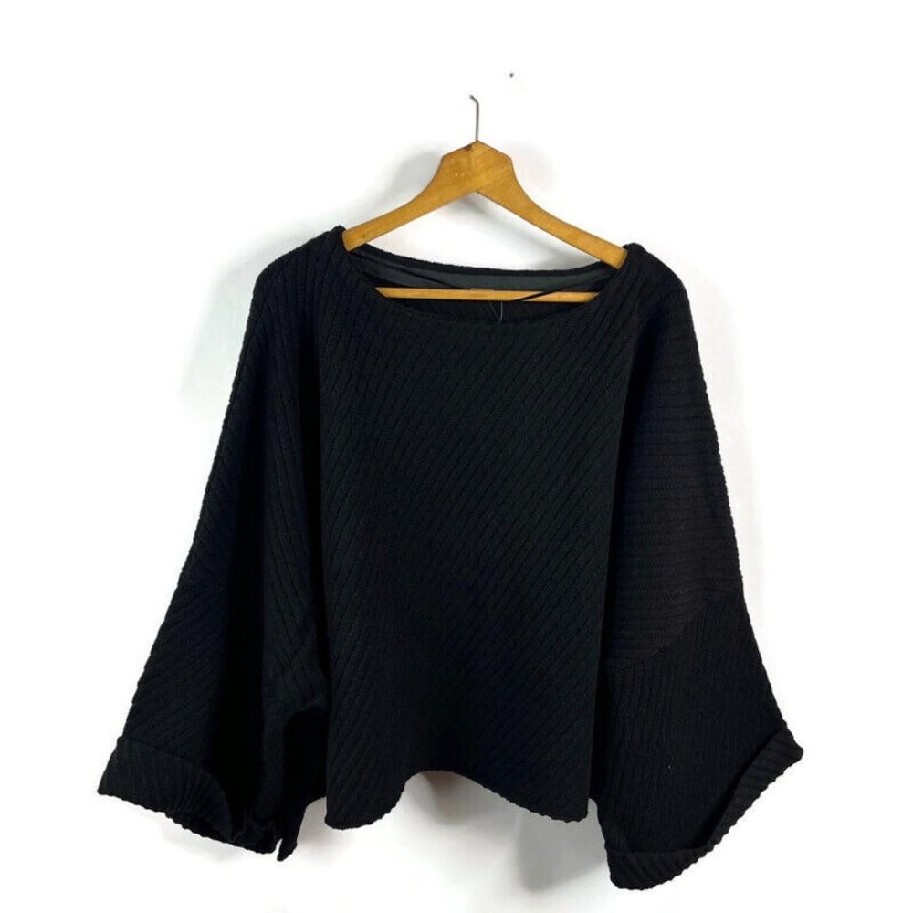 Free People Womens I Can't Wait Black Cropped Pullover Sweater Dolman Sleeve L
